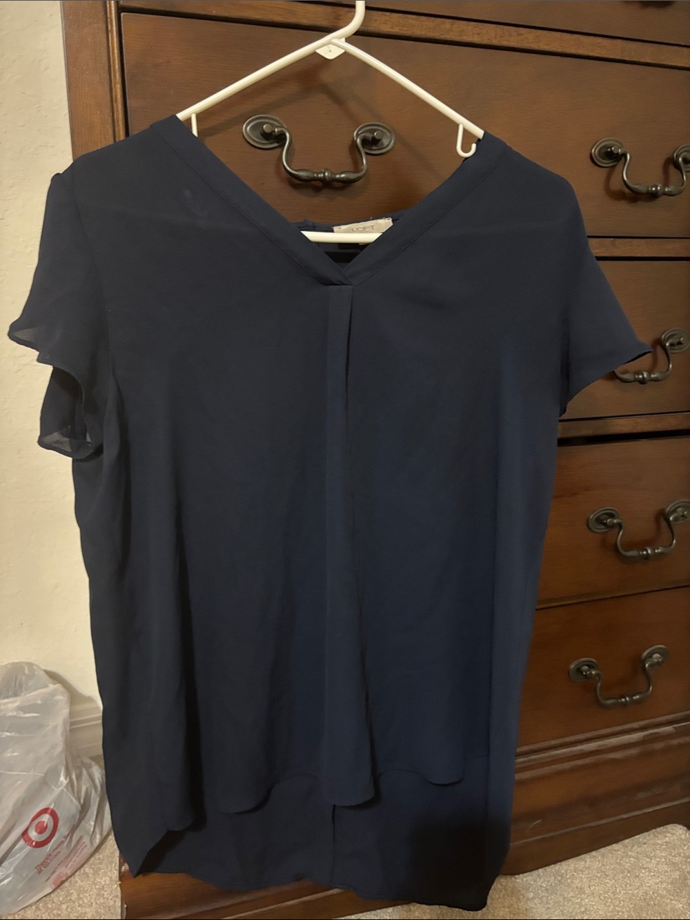 LOFT Navy V-Neck Short Sleeve Blouse